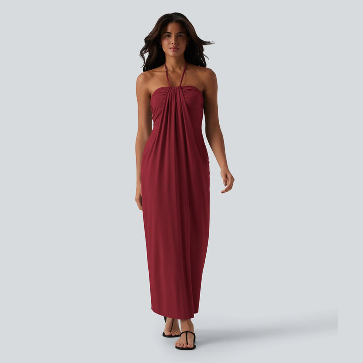 The Elara Halter Tie-Back Maxi Dress with Pockets
