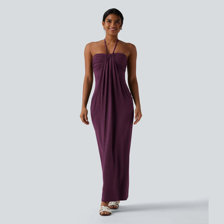 The Elara Halter Tie-Back Maxi Dress with Pockets