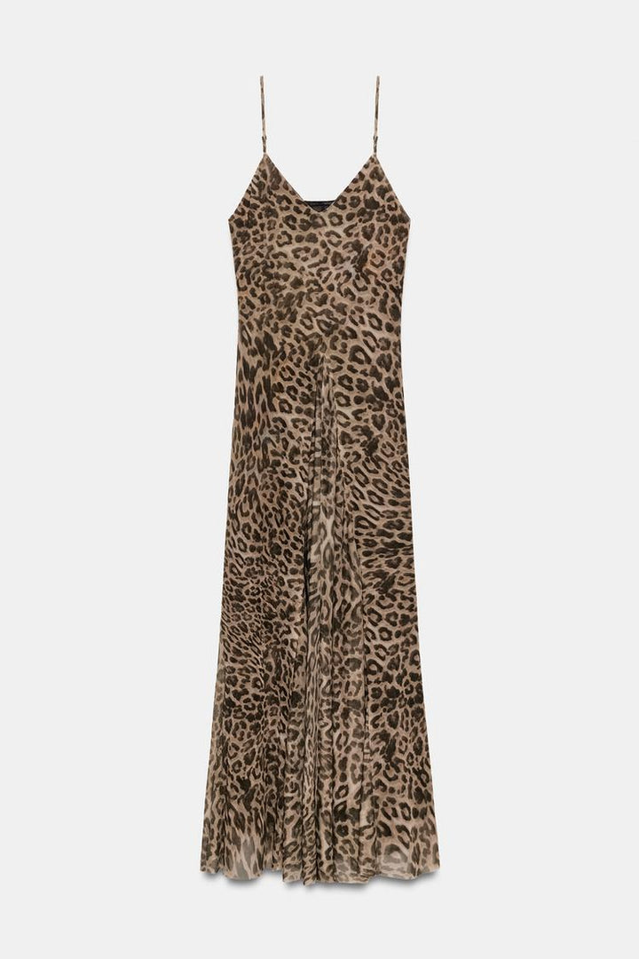 The Elara Leopard Satin Slip Maxi
