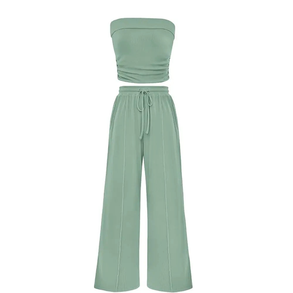 The Elara Ribbed Knit Tube Top &amp; Wide Leg Pants Set