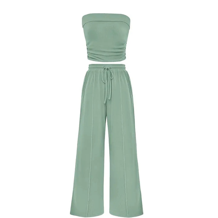 The Elara Ribbed Knit Tube Top &amp; Wide Leg Pants Set