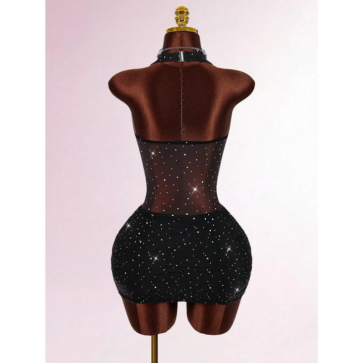 The Elara Rhinestone Halter Corset Mini Dress