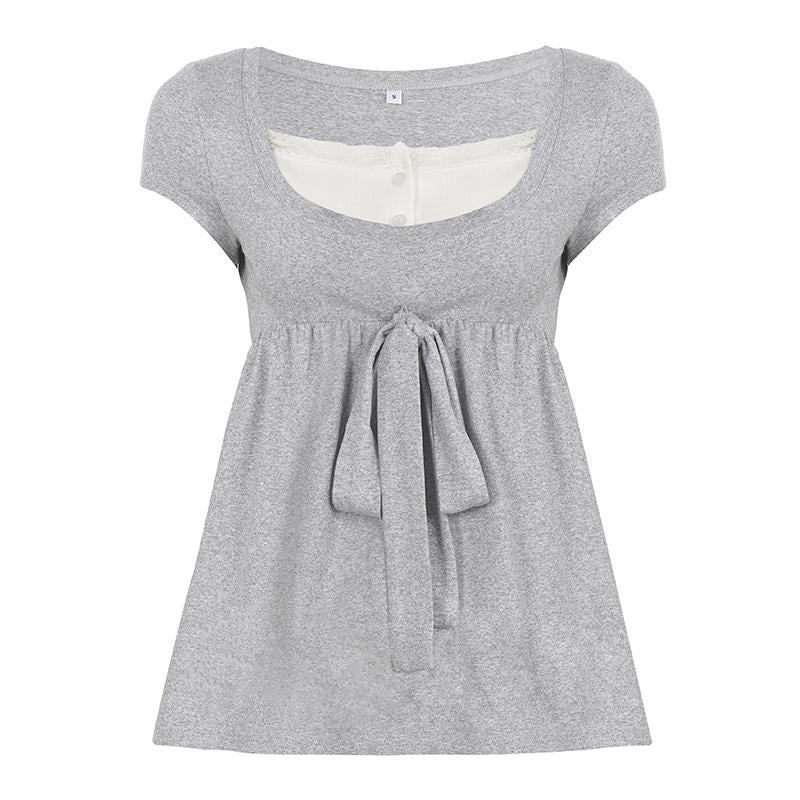 The Elara Lace Layer Bow Front Top