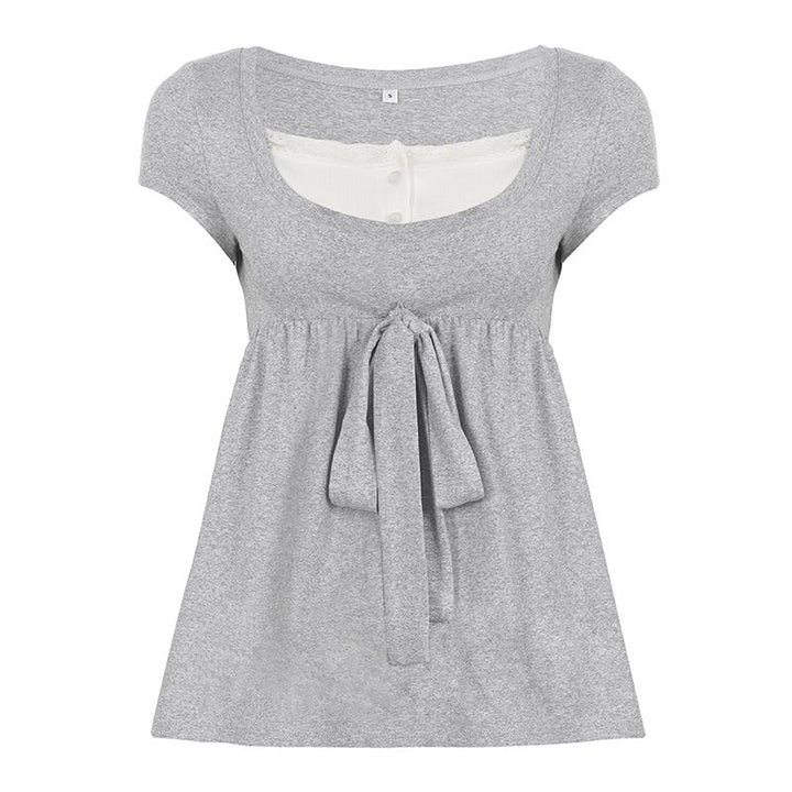 The Elara Lace Layer Bow Front Top