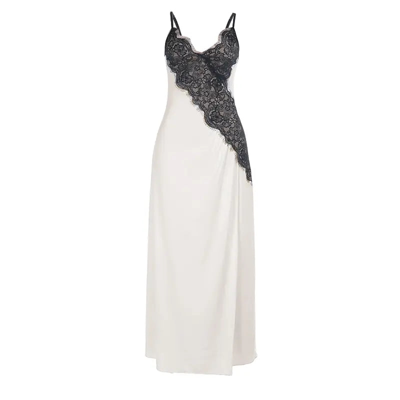 The Elara Lace Contrast Satin Maxi Dress