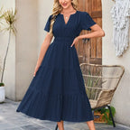 The Elara V-Neck Smocked Waist Tiered Maxi Dress