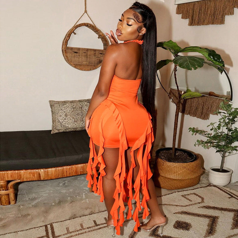 The Elara Fringed Halter Bodycon Mini