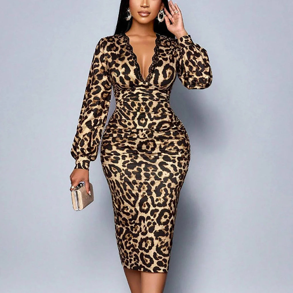 The Elara Leopard Contour Dress