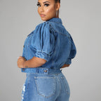 The Elara Puff-Sleeve Cropped Denim