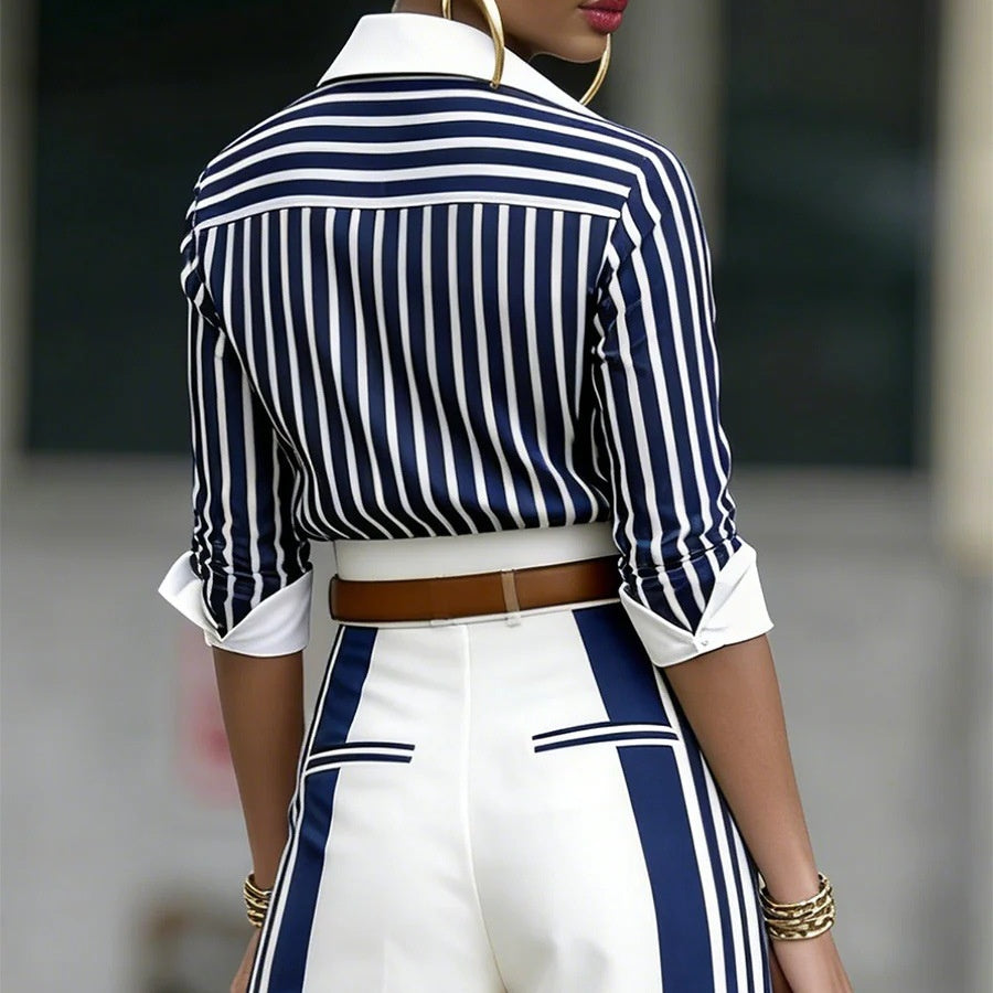 The Elara Old Money Striped Blouse & Palazzo Set