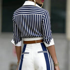 The Elara Old Money Striped Blouse & Palazzo Set