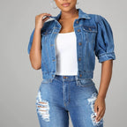 The Elara Puff-Sleeve Cropped Denim