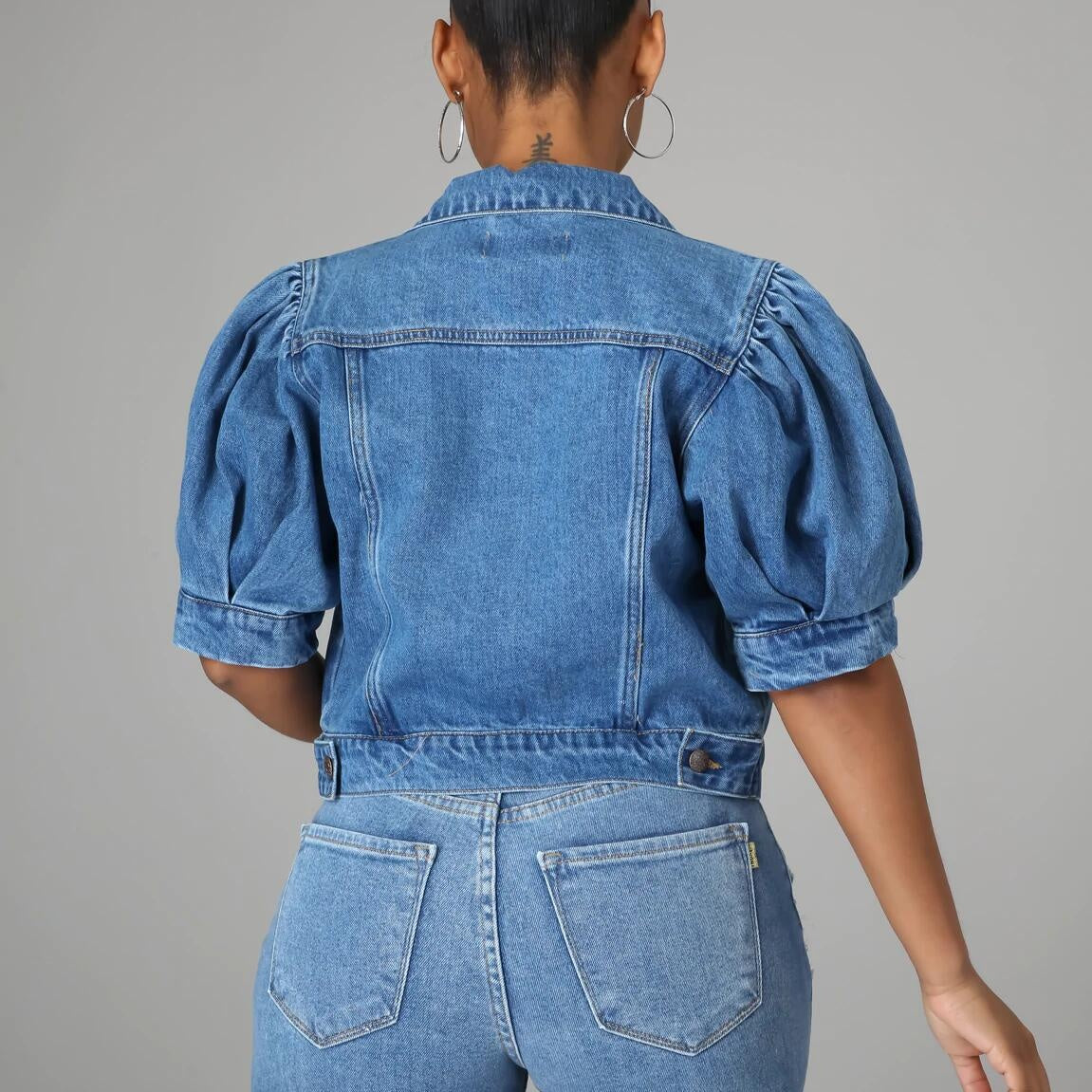 The Elara Puff-Sleeve Cropped Denim
