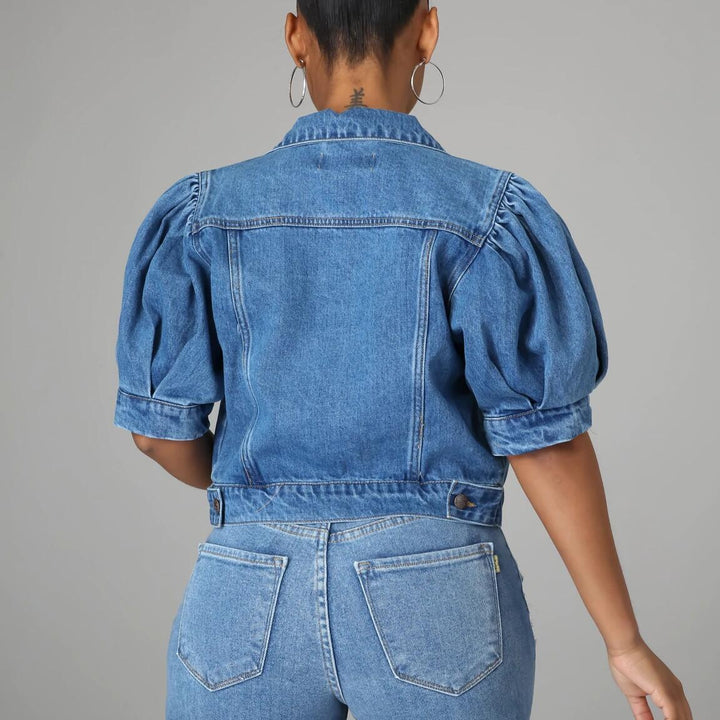 The Elara Puff-Sleeve Cropped Denim