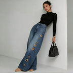 The Elara Metal Eyelet Wide-Leg Jeans