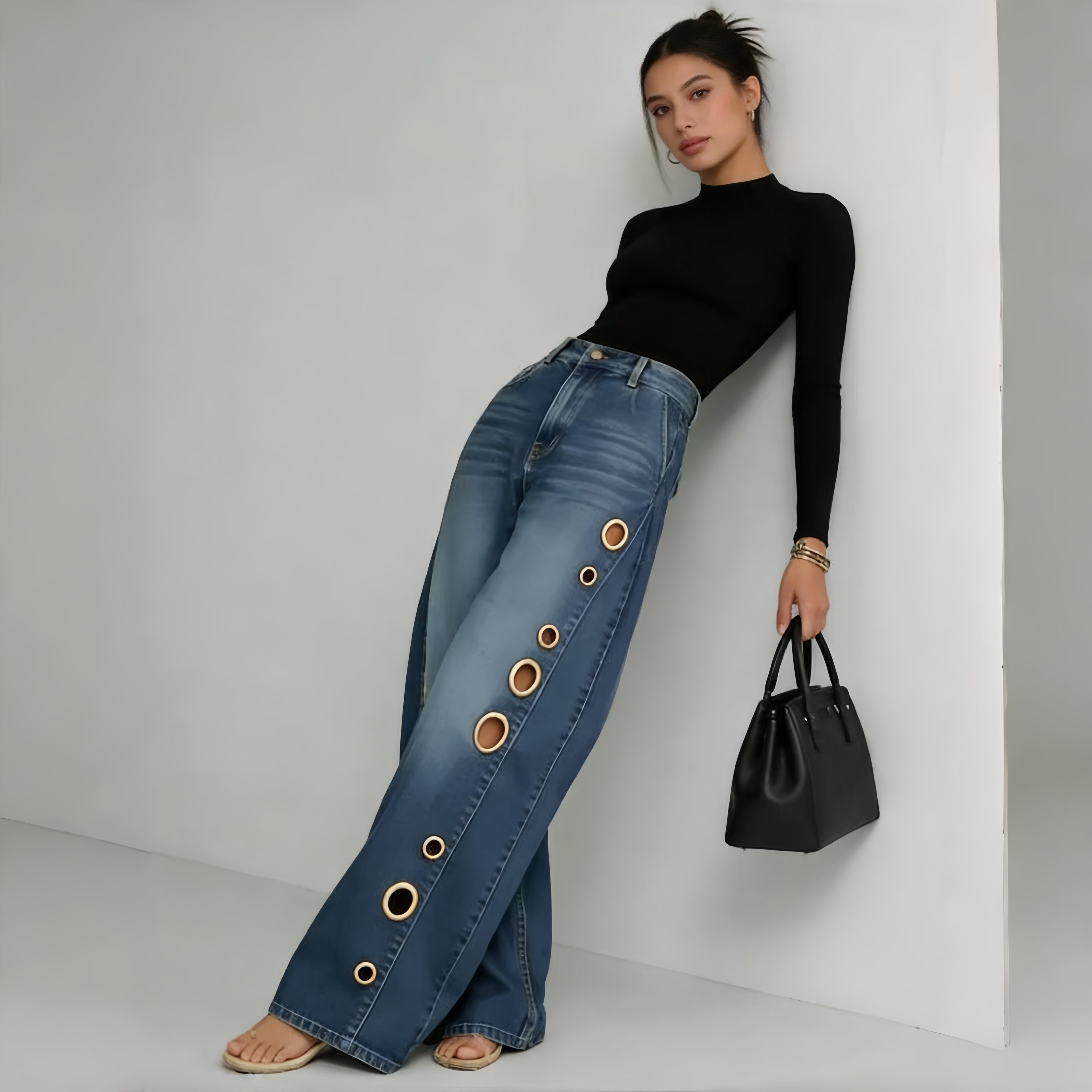 The Elara Metal Eyelet Wide-Leg Jeans