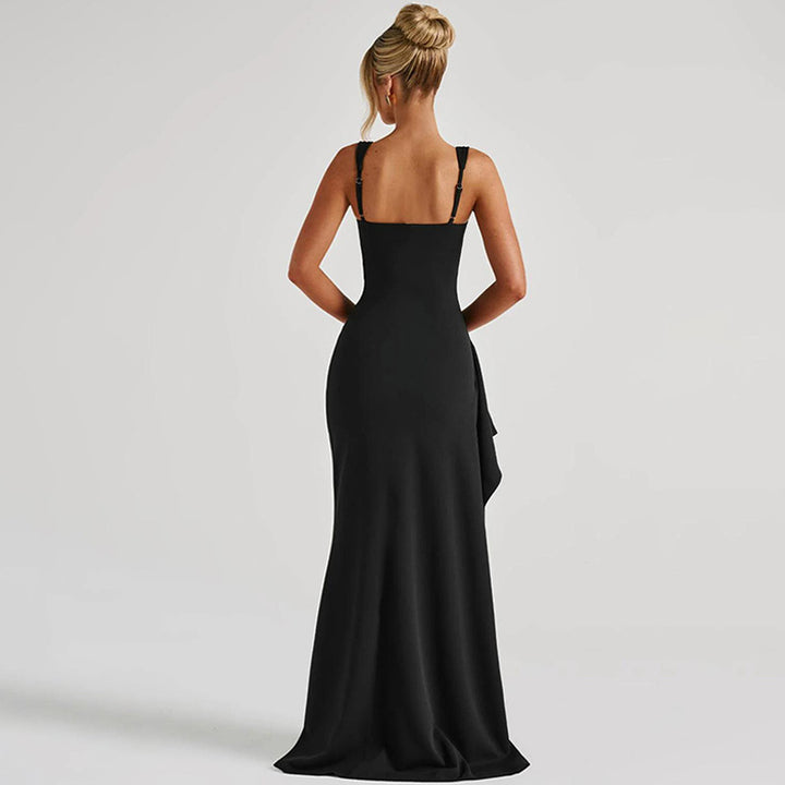 The Elara Elegant Ruched Thigh-Slit Max