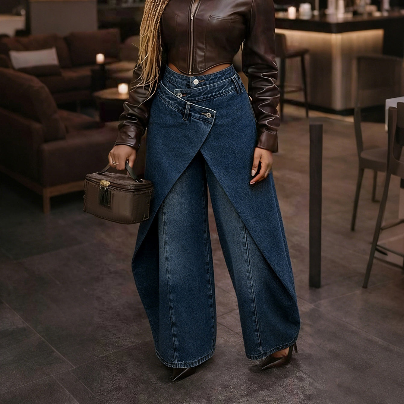 The Elara Asymmetrical Wrap Wide-Leg Trouser
