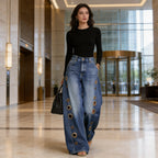 The Elara Metal Eyelet Wide-Leg Jeans