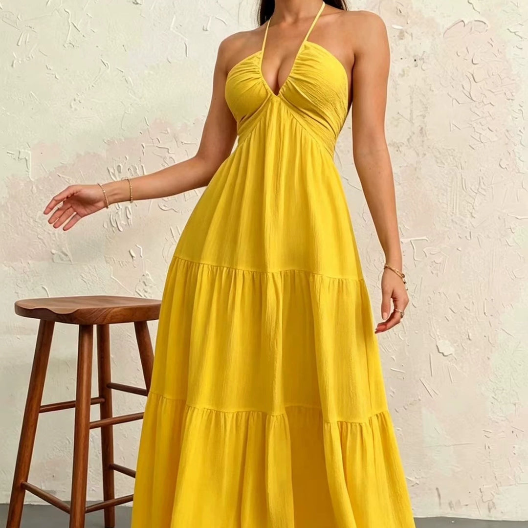 The Elara Plus Size Backless Halter Maxi Dress