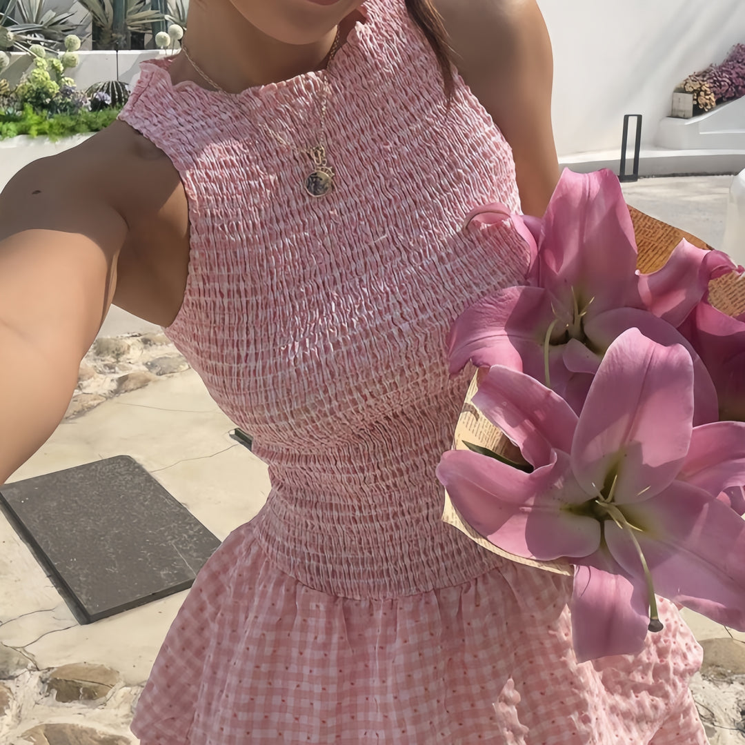 The Elara Riviera Gingham Smocked Mini