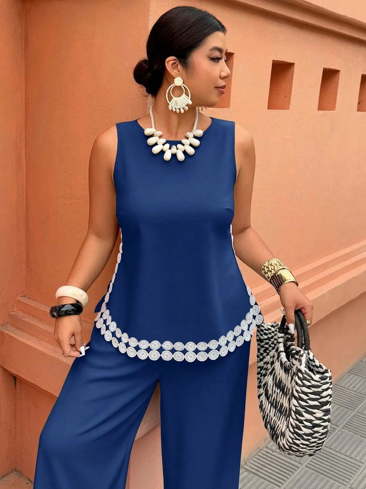 The Elara Eyelet Trim Resort Wide-Leg Set
