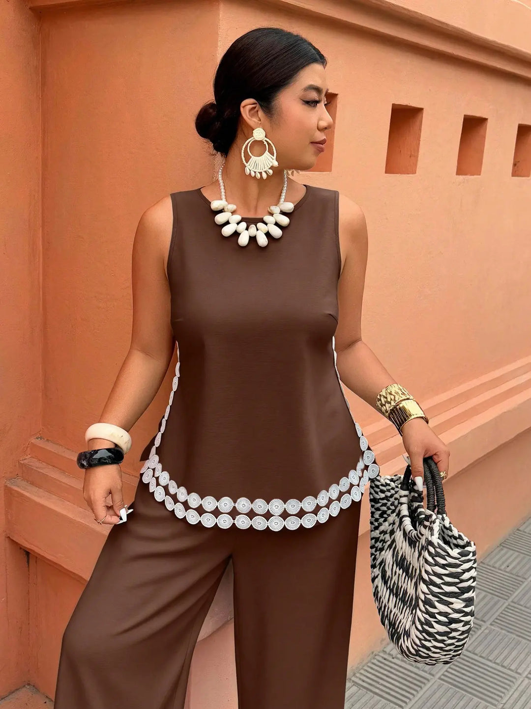 The Elara Eyelet Trim Resort Wide-Leg Set