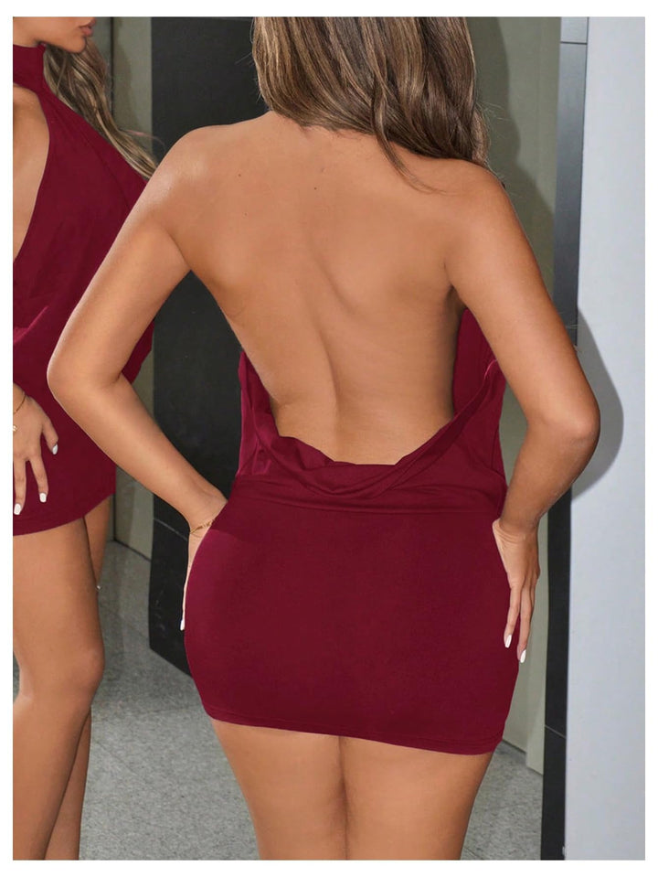 The Elara Cowl-Back Halter Mini