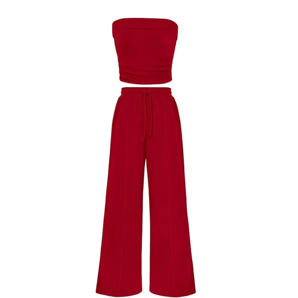 The Elara Ribbed Knit Tube Top &amp; Wide Leg Pants Set