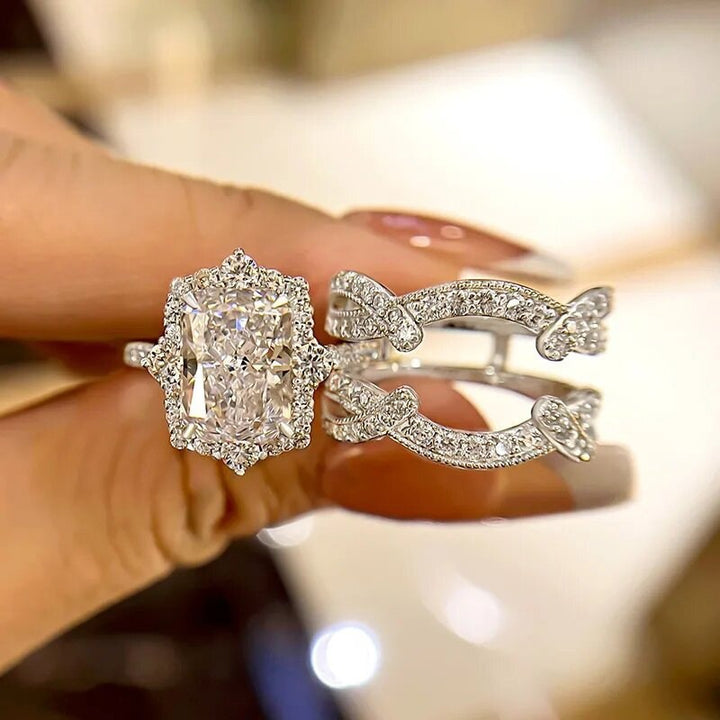 Square CZ Halo Multi-Band Ring