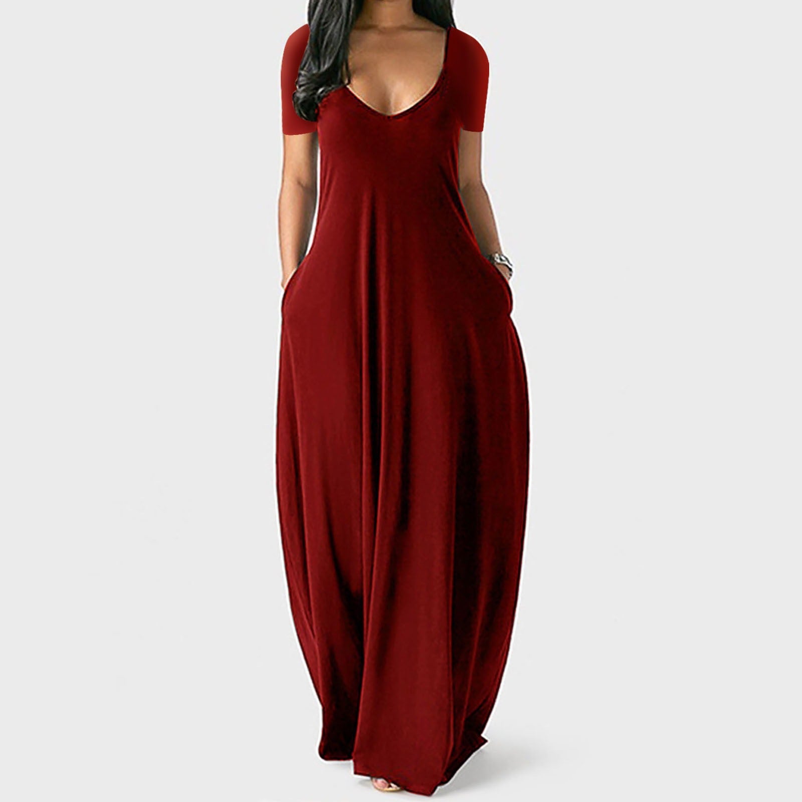 The Elara Fluid Short-Sleeve Pocket Maxi Dress (Plus Size)