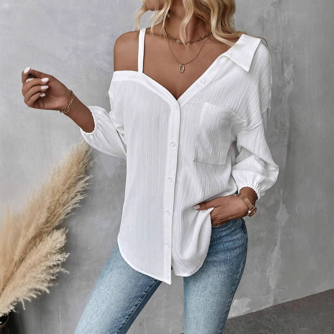 The Elara Asymmetric Cold Shoulder Textured Blouse