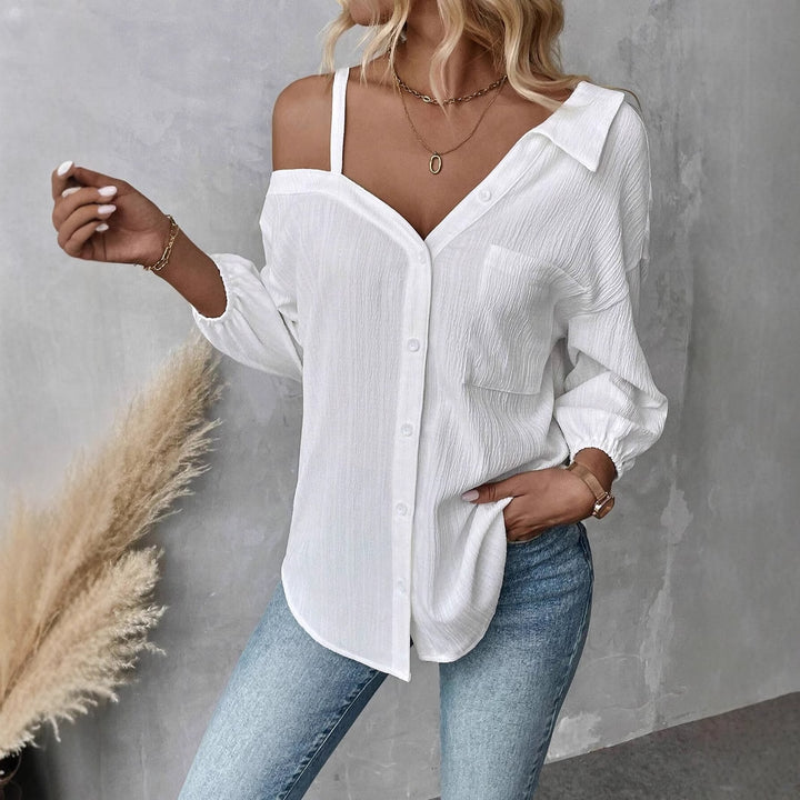 The Elara Asymmetric Cold Shoulder Textured Blouse