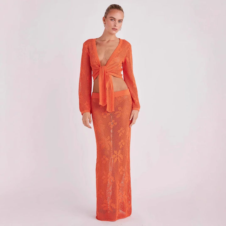 The Elara Crochet Floral Wrap Tie 2 Piece Cover Up Set