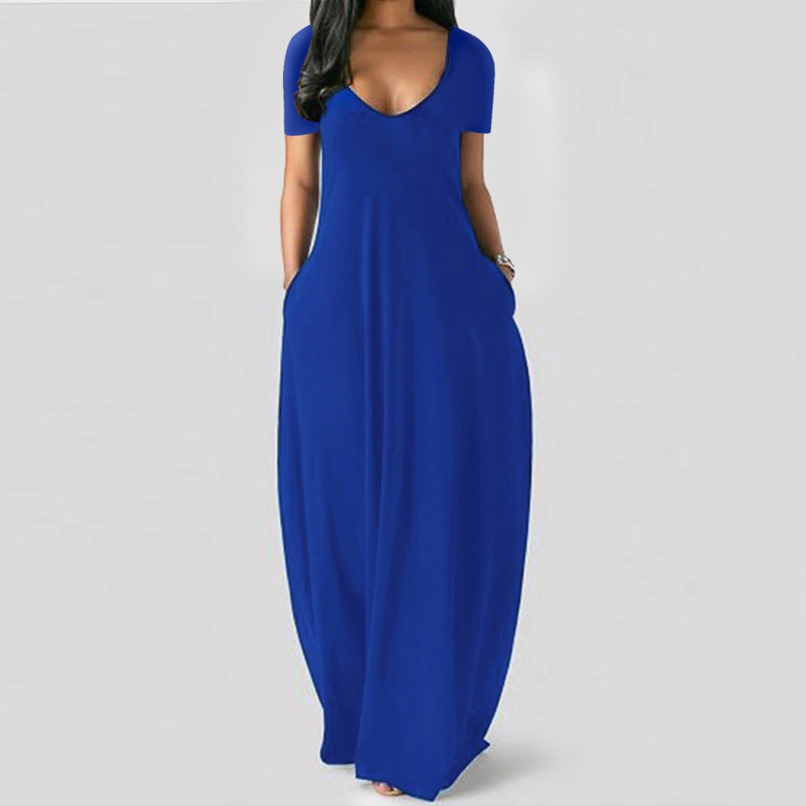 The Elara Fluid Short-Sleeve Pocket Maxi Dress (Plus Size)