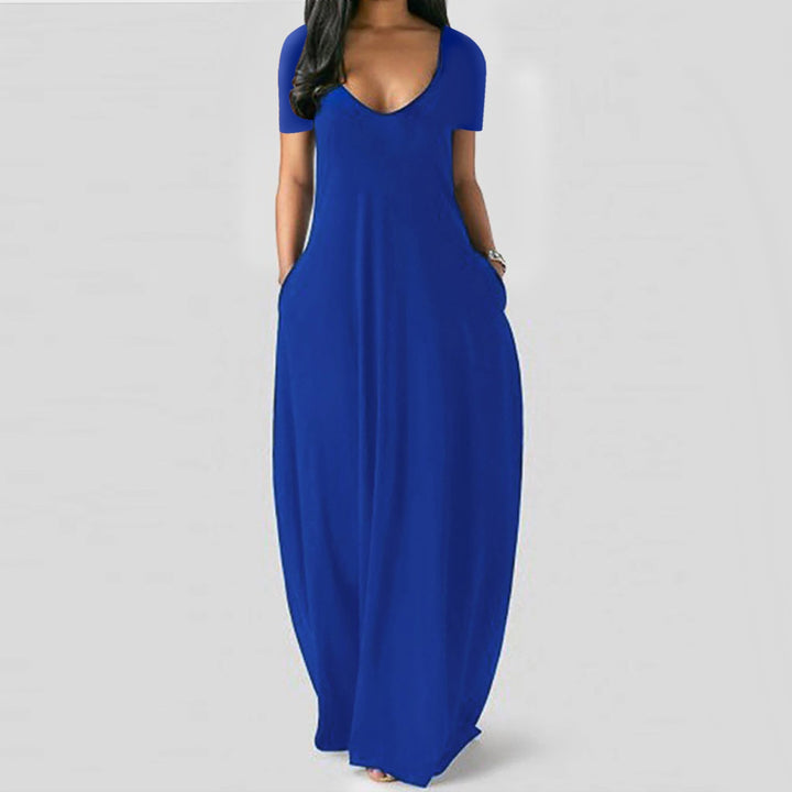 The Elara Fluid Short-Sleeve Pocket Maxi Dress (Plus Size)