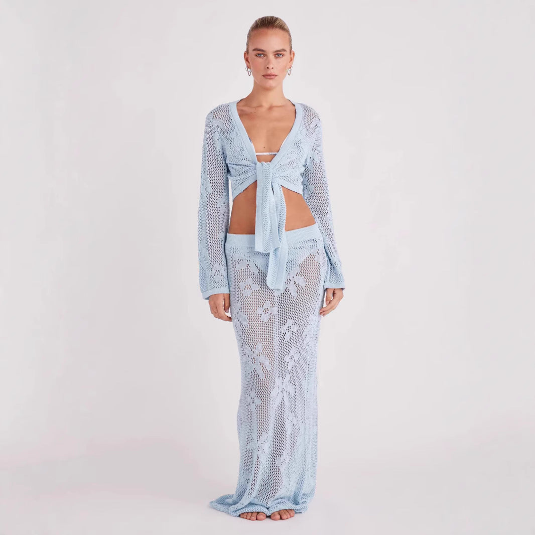 The Elara Crochet Floral Wrap Tie 2 Piece Cover Up Set