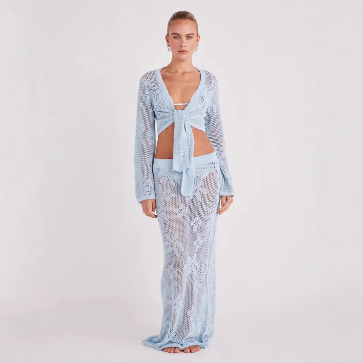 The Elara Crochet Floral Wrap Tie 2 Piece Cover Up Set