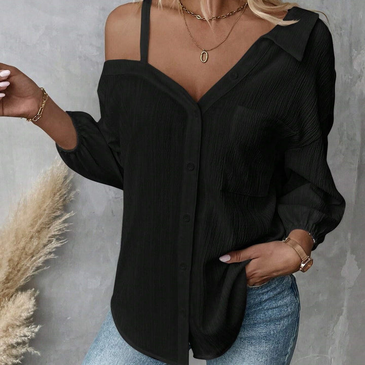 The Elara Asymmetric Cold Shoulder Textured Blouse