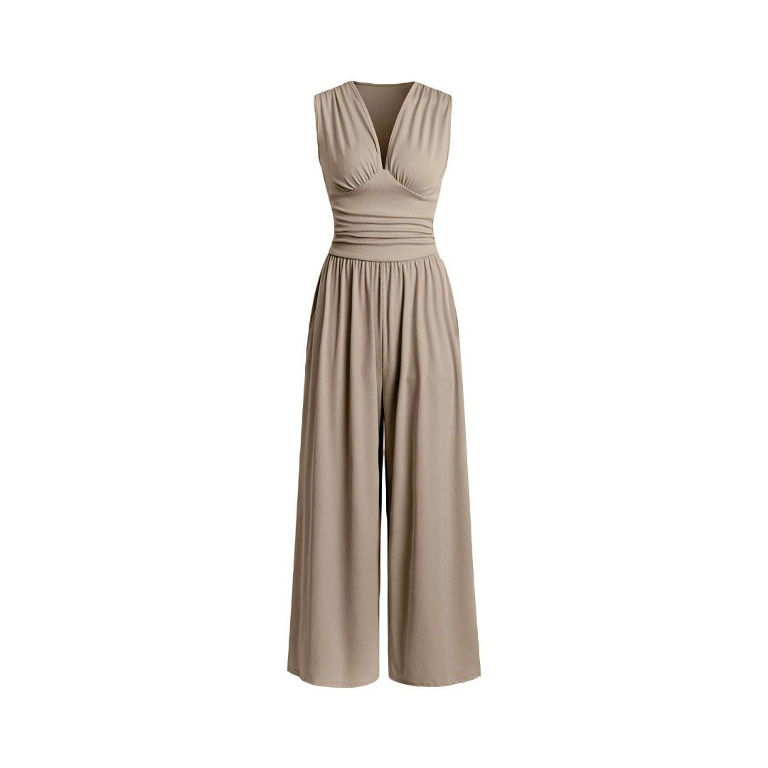 The Elara Minimalist Plunge Wide-Leg Jumpsuit