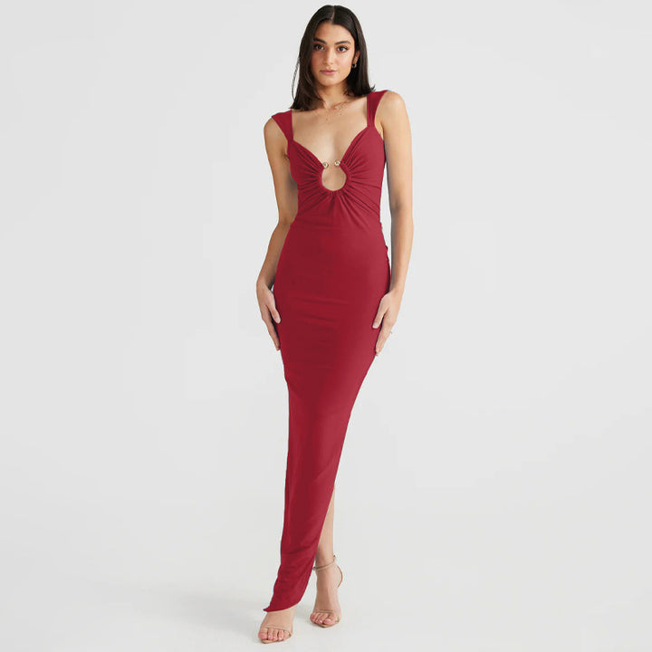 The Elara Ring-Cutout Backless Maxi Dress