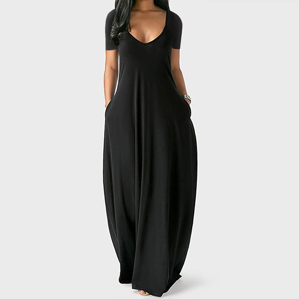 The Elara Fluid Short-Sleeve Pocket Maxi Dress (Plus Size)