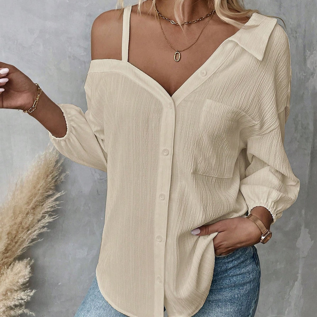 The Elara Asymmetric Cold Shoulder Textured Blouse