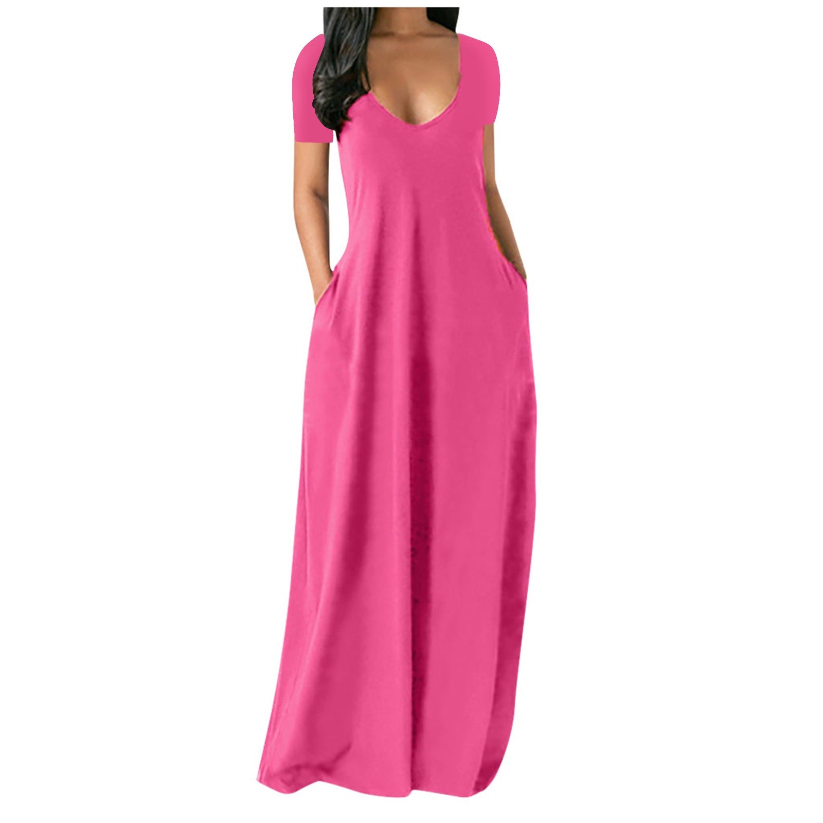 The Elara Fluid Short-Sleeve Pocket Maxi Dress (Plus Size)