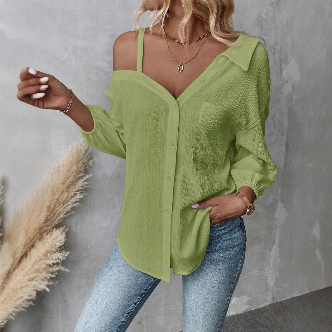 The Elara Asymmetric Cold Shoulder Textured Blouse