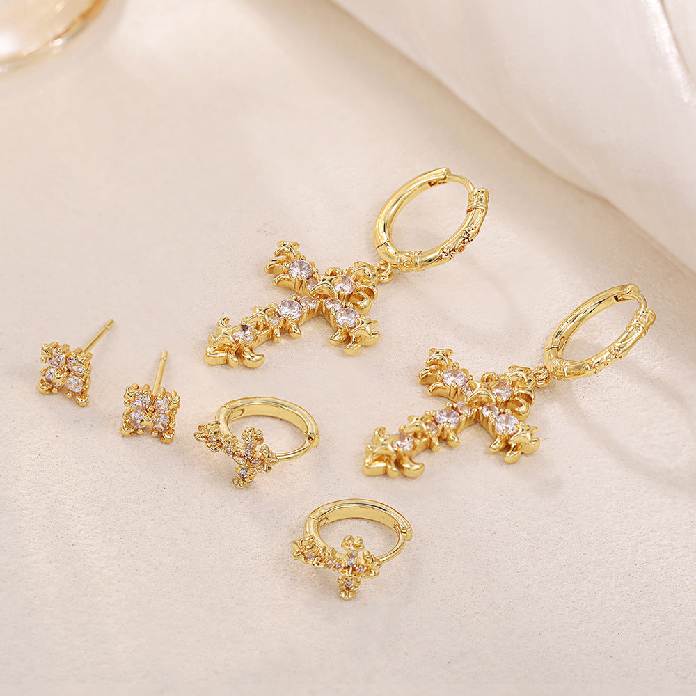 Vintage-Inspired Gold-Tone Cross Earrings