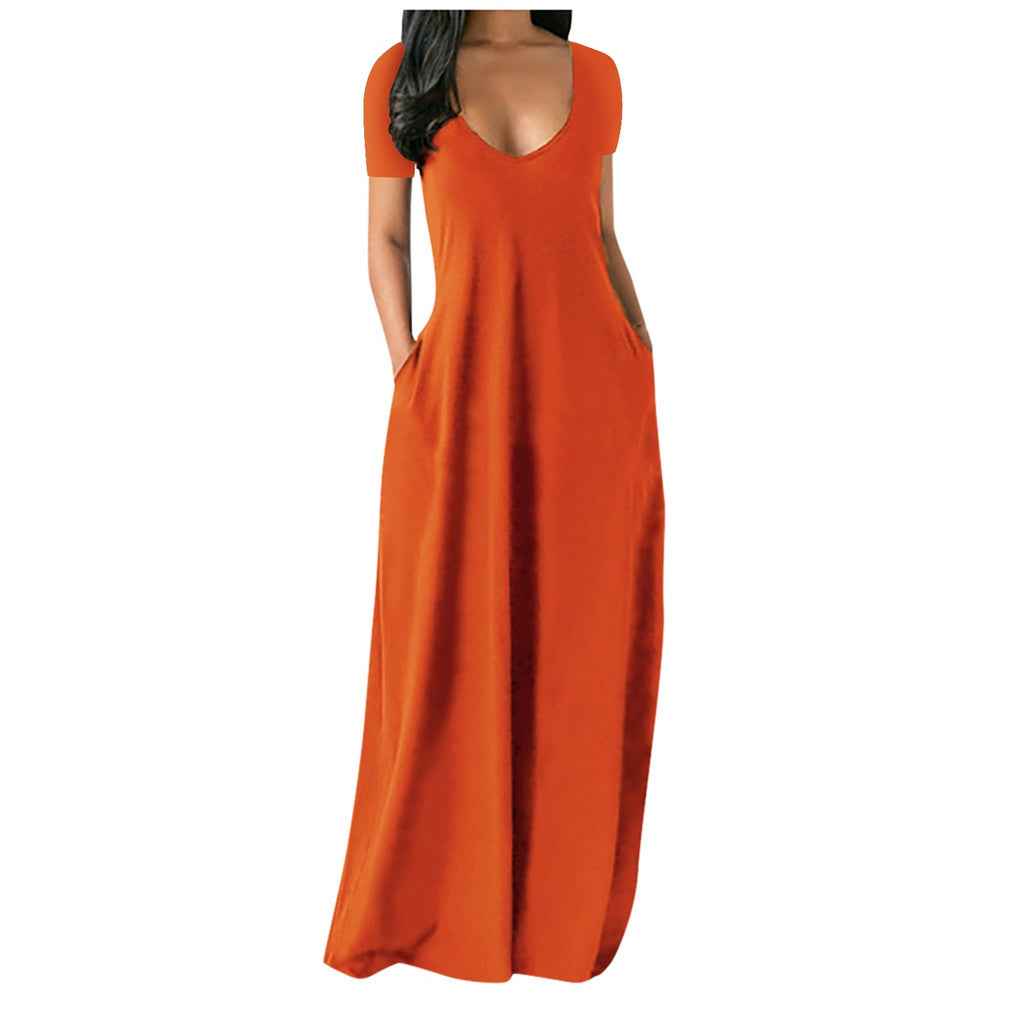 The Elara Fluid Short-Sleeve Pocket Maxi Dress (Plus Size)