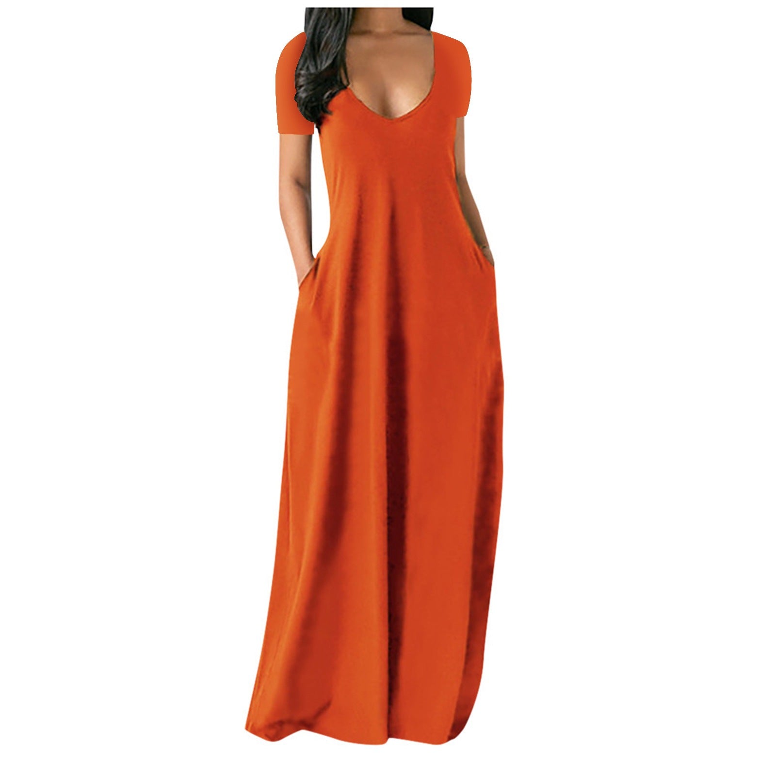 The Elara Fluid Short-Sleeve Pocket Maxi Dress (Plus Size)