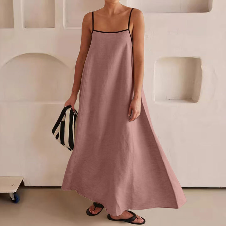The Elara Contrast Trim Linen Maxi Dress