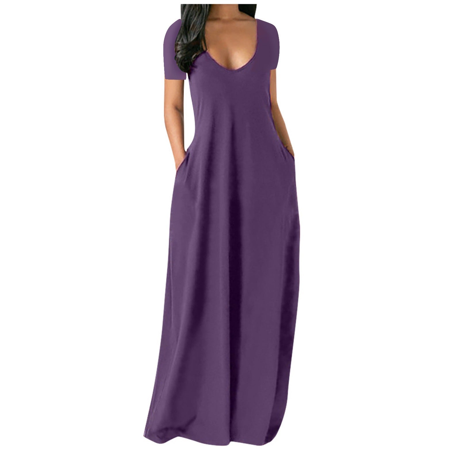 The Elara Fluid Short-Sleeve Pocket Maxi Dress (Plus Size)